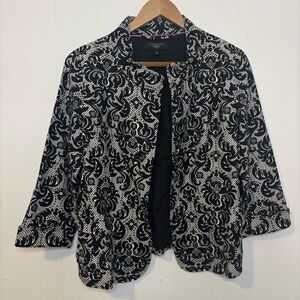 Talbots Black/White Damask 3/4 Sleeve Blazer 10 Petite